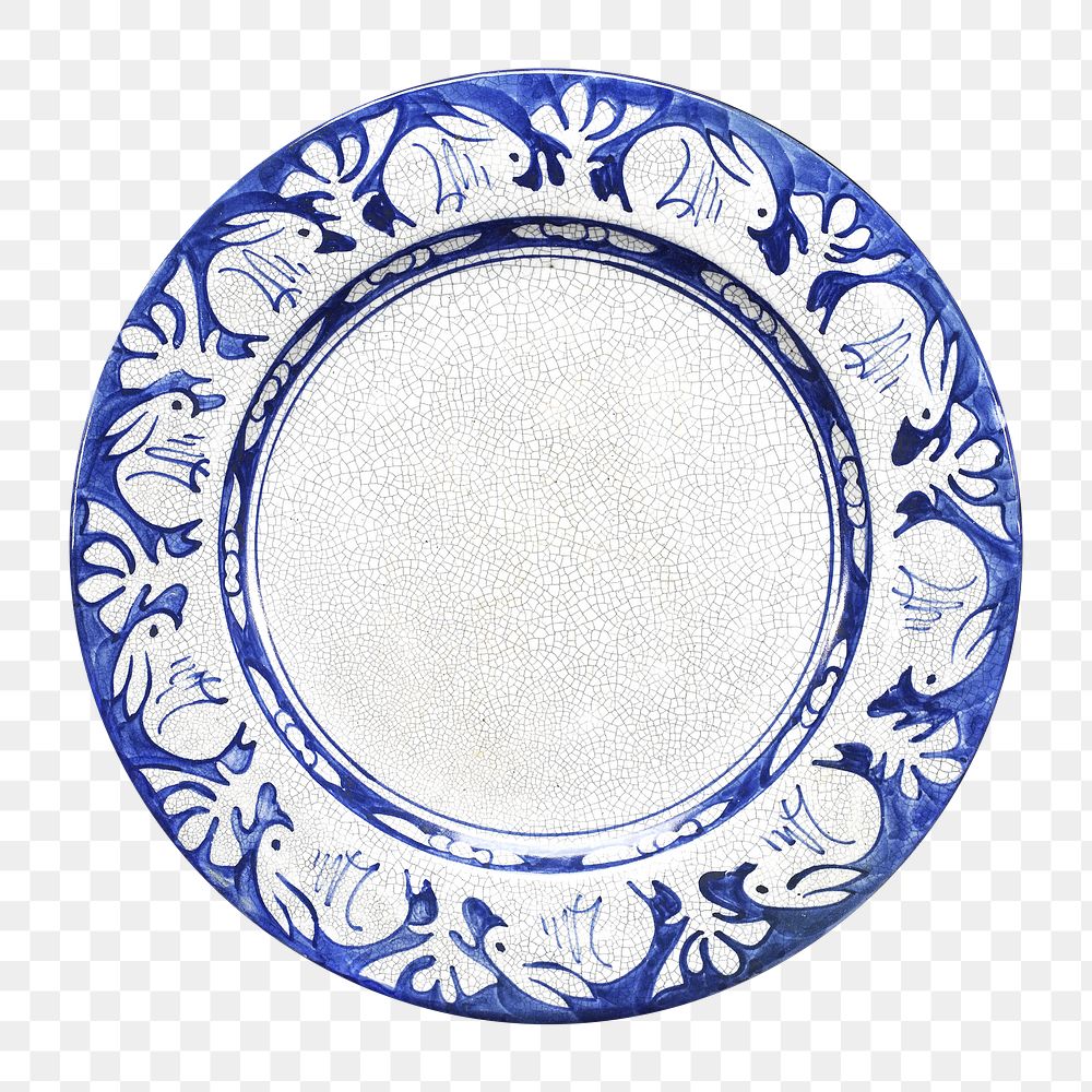 Blue ceramic plate png sticker, transparent background.    Remastered by rawpixel