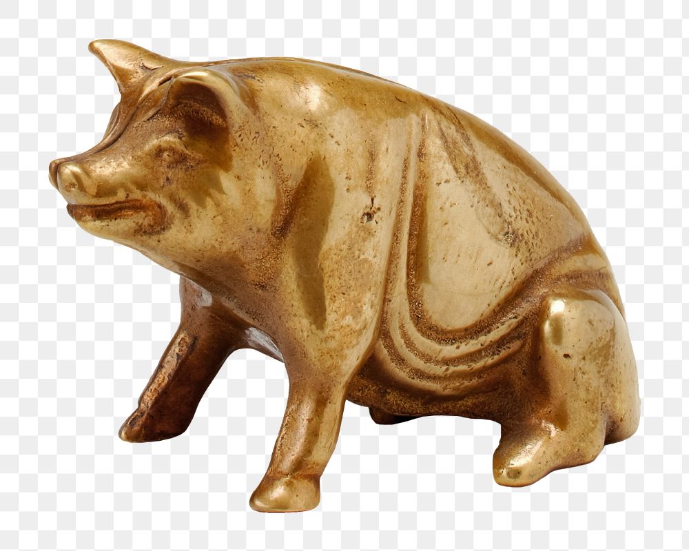 Seated Pig png sticker, still bank on transparent background.    Remastered by rawpixel