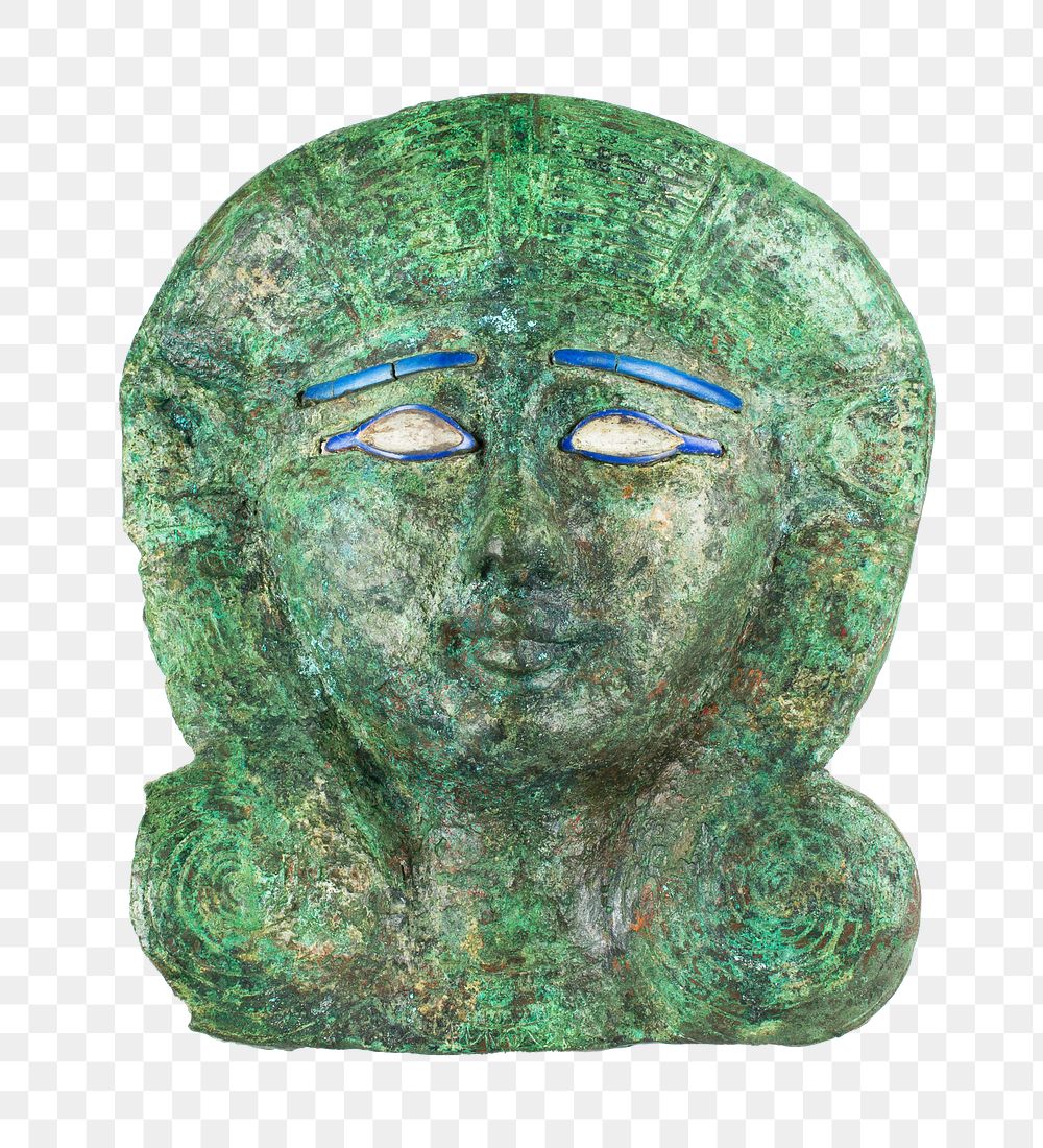 Plaque png Hathor head sculpture sticker, transparent background.   Remastered by rawpixel