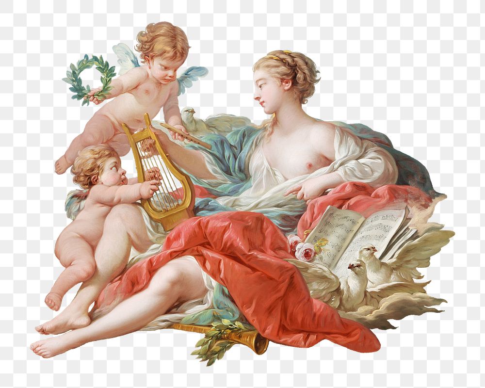 Fran&ccedil;ois Boucher's png Allegory of Music on transparent background.    Remastered by rawpixel