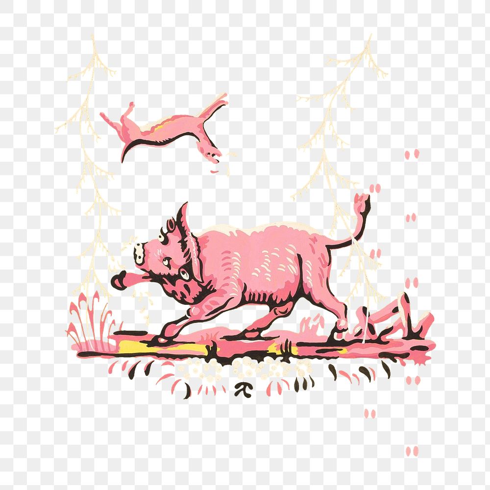Harold Merriam's png pink bull illustration on transparent background.    Remastered by rawpixel