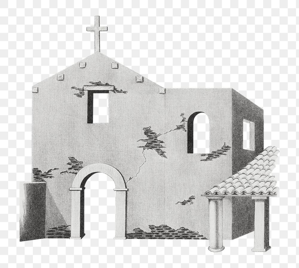 Church png Mission San Fernando Rey de Espa&ntilde;a sticker, transparent background.   Remastered by rawpixel