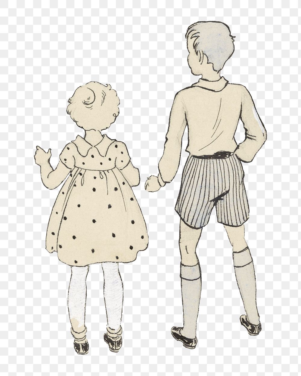 Boy and girl png siblings drawing on transparent background.   Remastered by rawpixel