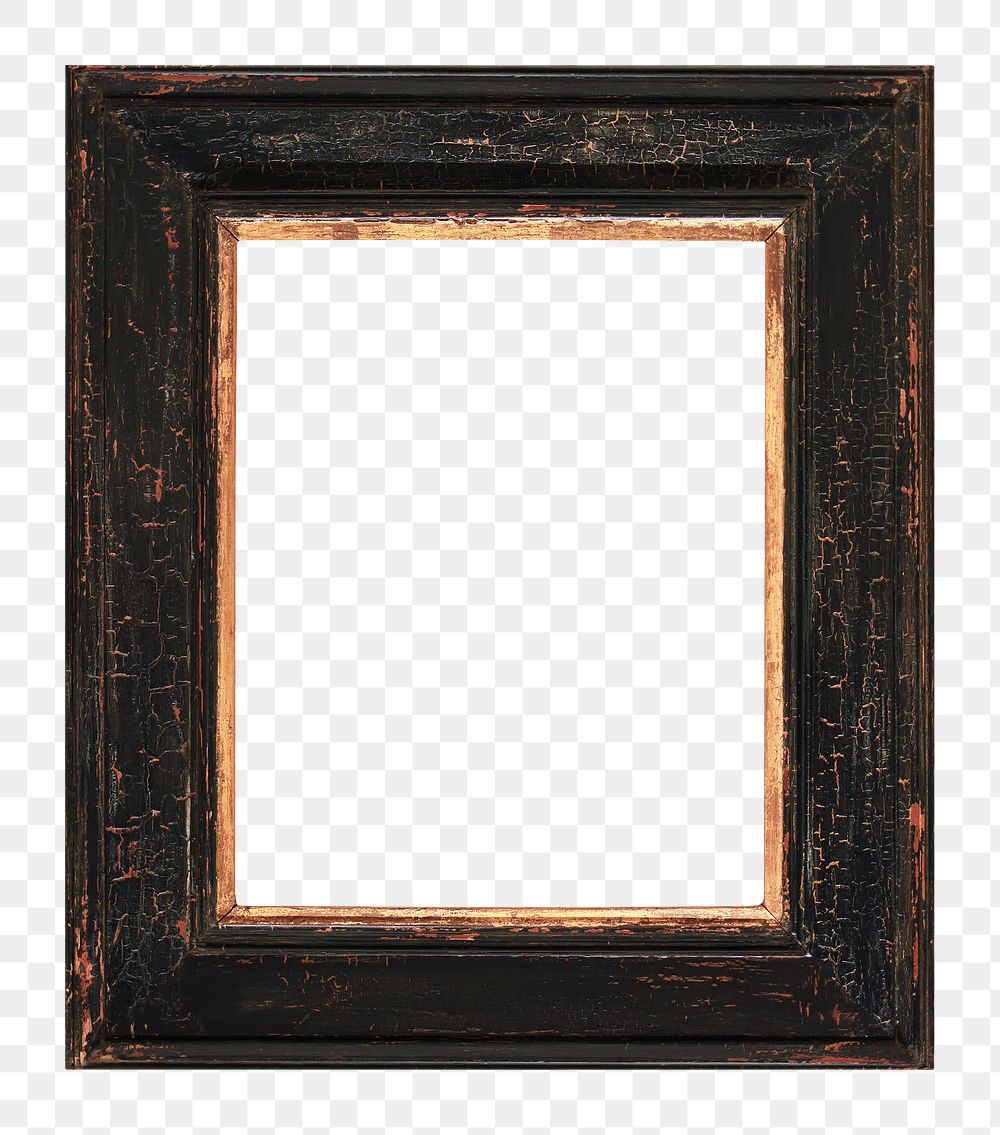 Wooden photo png frame, old rustic design, transparent background