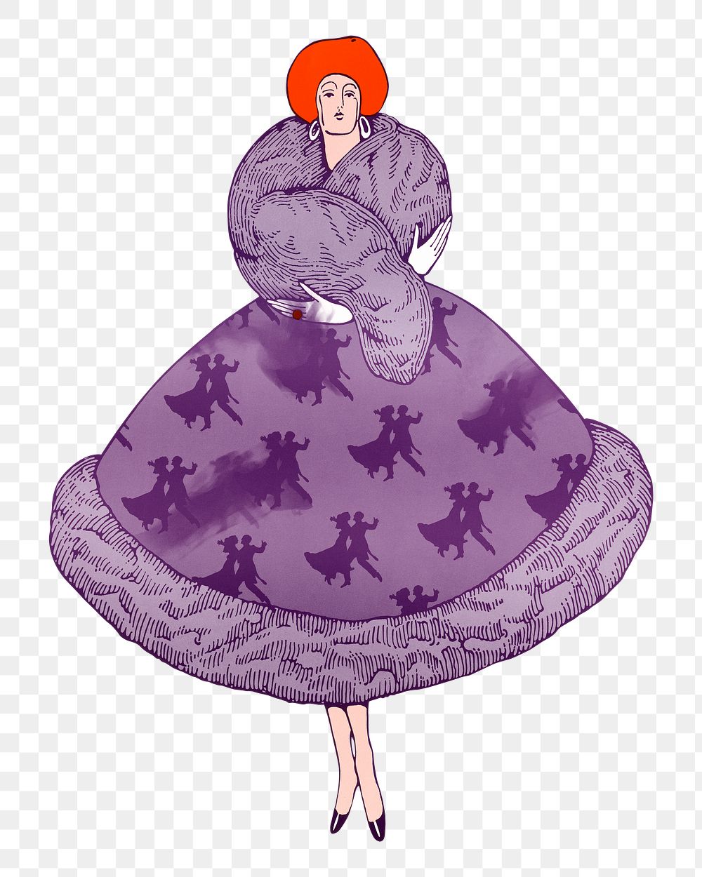 Vintage woman png purple ball gown dress sticker, transparent background.  Remixed by rawpixel.