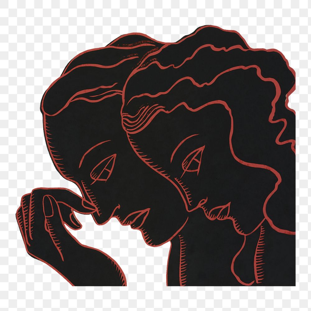 Stressed couple png line art sticker, transparent background.  Remixed by rawpixel.