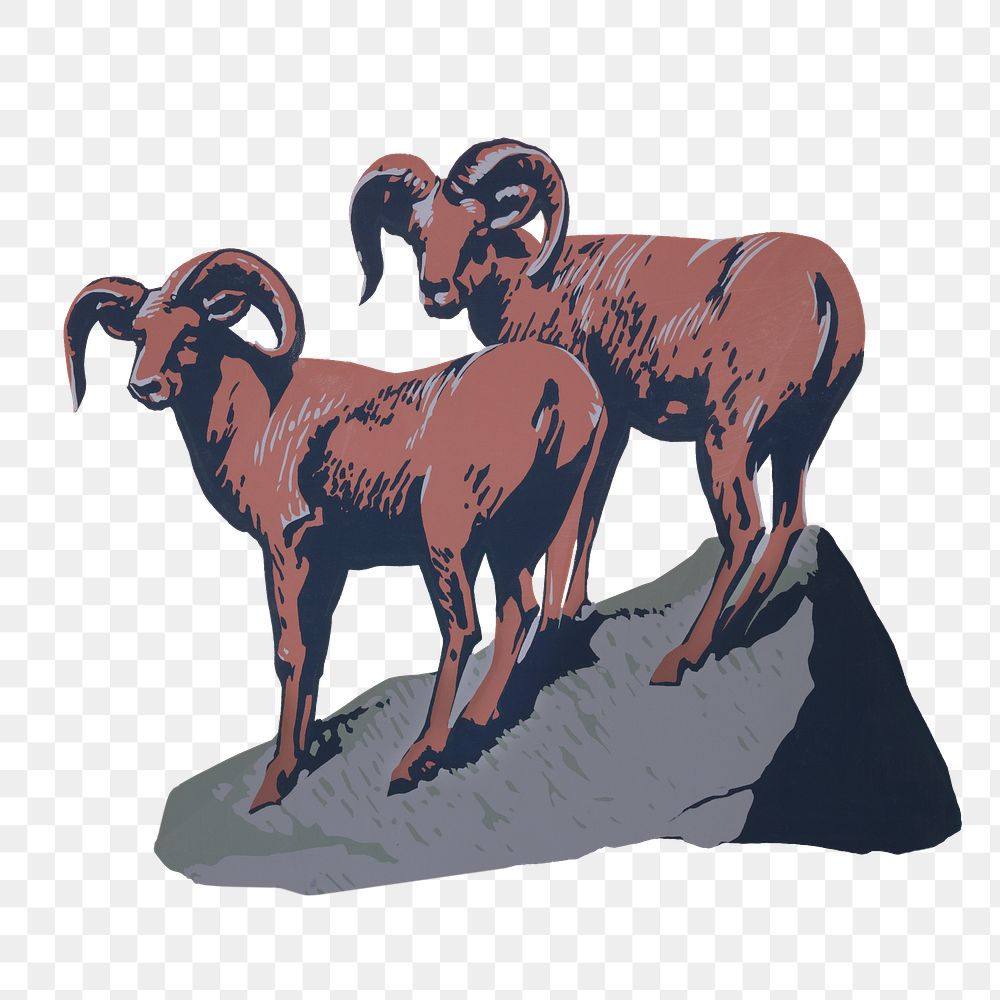 Bighorn sheep png sticker, vintage animal on transparent background.   Remixed by rawpixel.