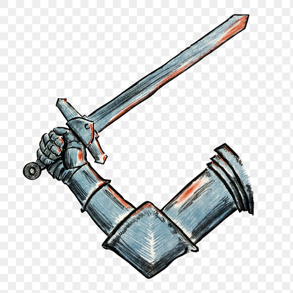 PNG vintage knight sword sticker, transparent background.  Remixed by rawpixel.