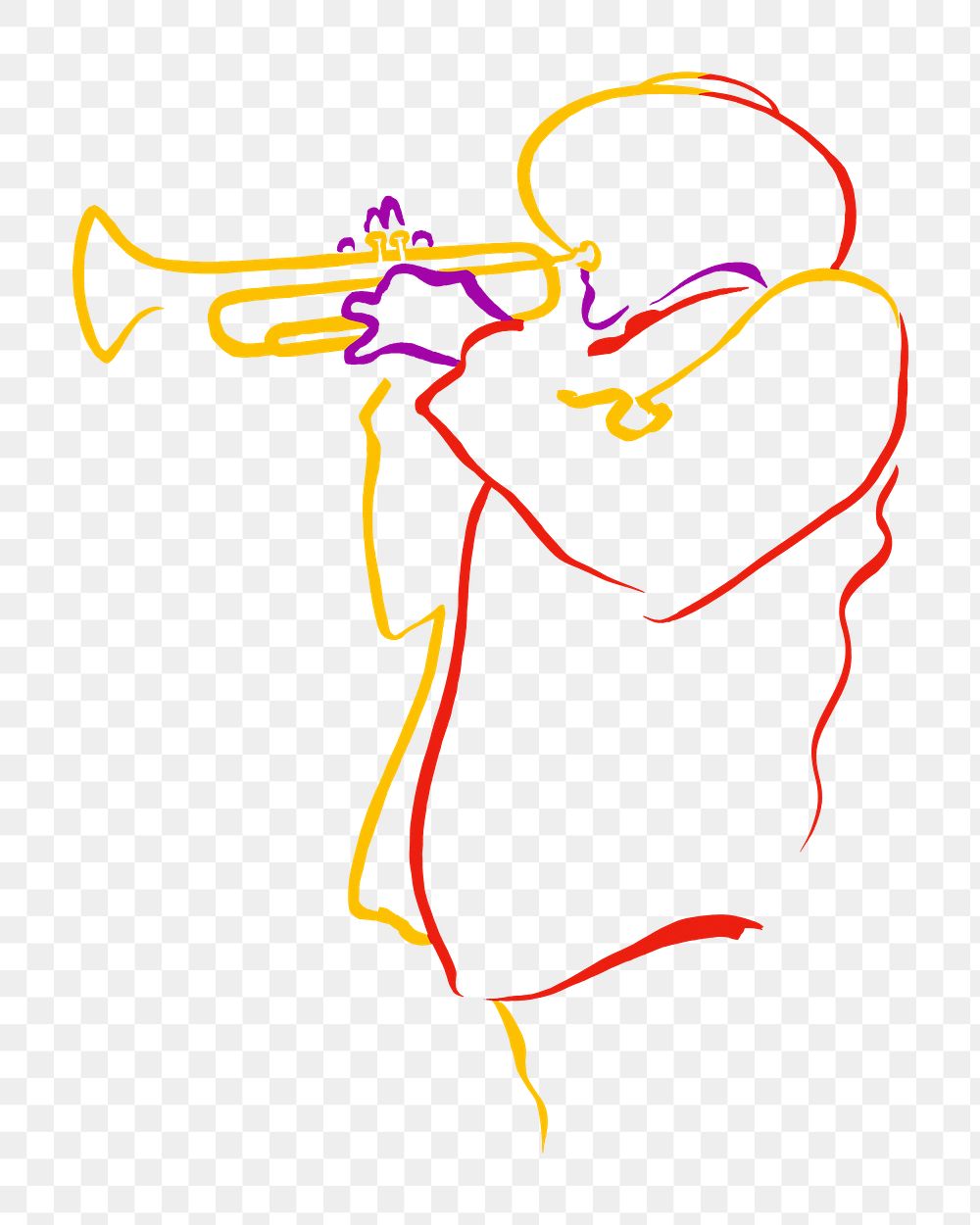 Man playing trumpet png colorful line art sticker, transparent background.  Remixed by rawpixel.