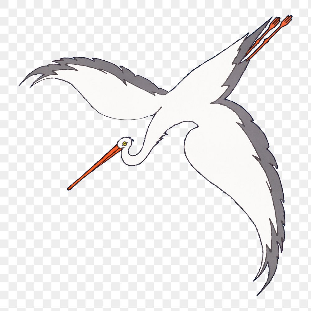 Flying crane png sticker, bird illustration, transparent background.  Remixed by rawpixel.