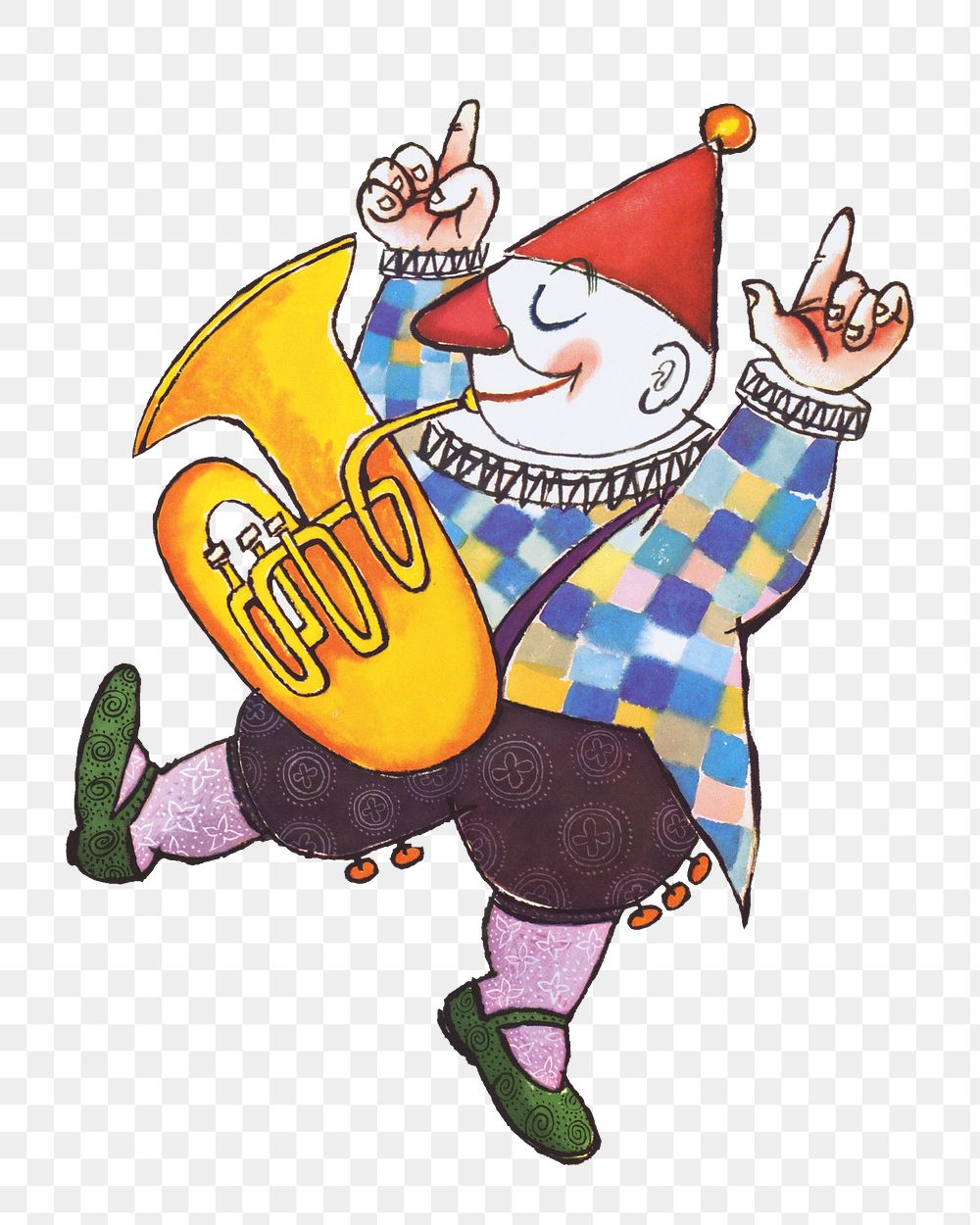 Clown playing tuba png character sticker, transparent background.  Remixed by rawpixel.