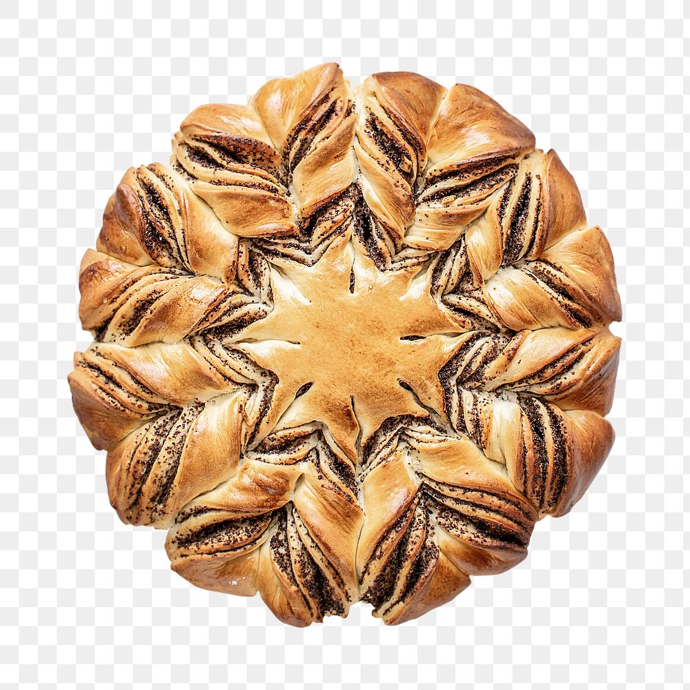 Pastry png, poppy seed star bread in transparent background