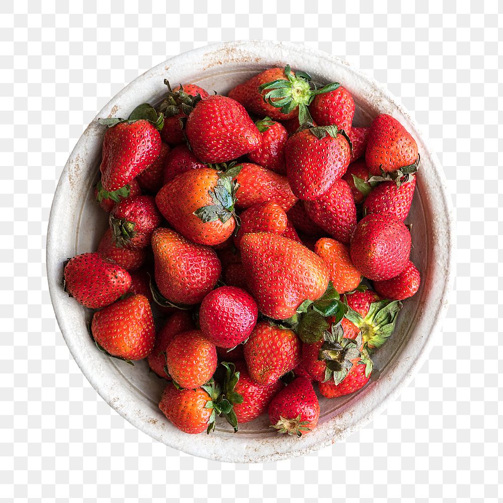 Bowl png strawberries, fresh fruits in transparent background