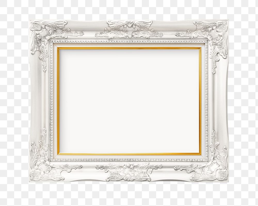 Vintage white frame  png sticker, transparent background