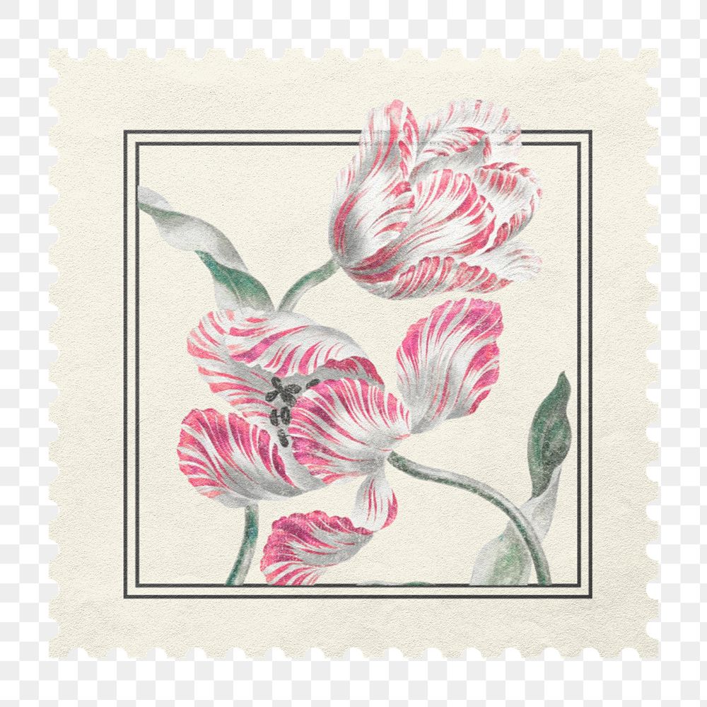 Flower postage stamp png sticker, transparent background