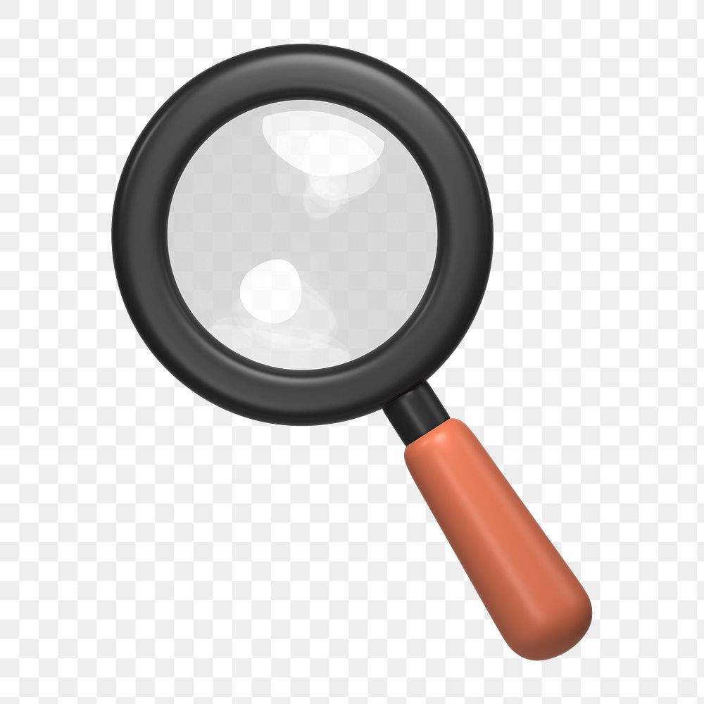 Magnifying glass png icon sticker, 3D rendering, transparent background