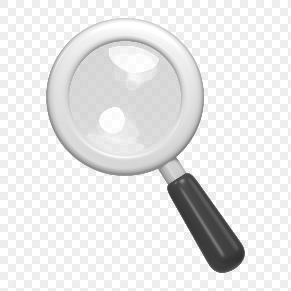 Magnifying glass png icon sticker, 3D rendering, transparent background
