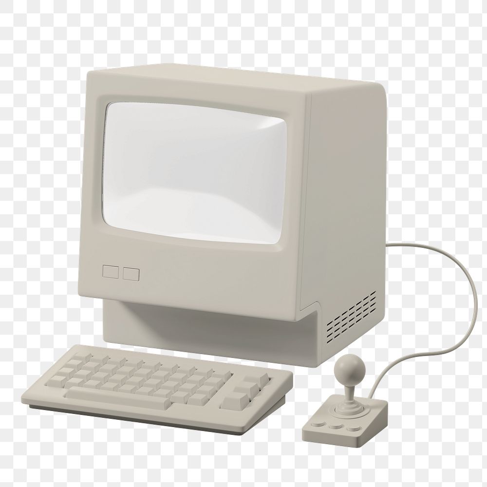 PNG 3D retro white computer sticker, technology collage element, transparent background