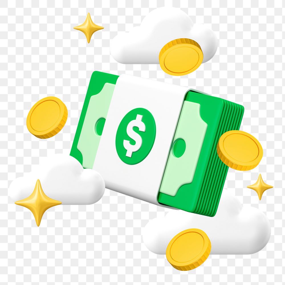 3D money stack png sticker, finance graphic, transparent background