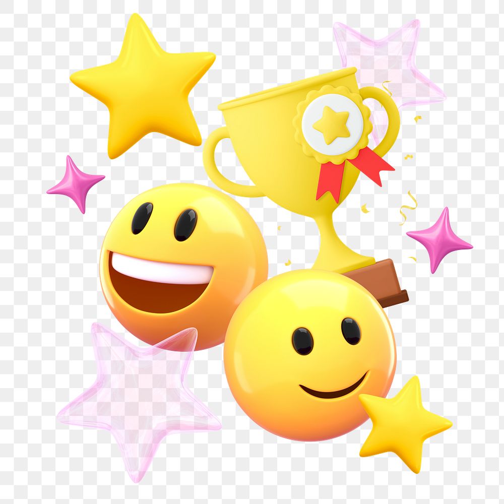 3D emoticon png award trophy sticker, transparent background