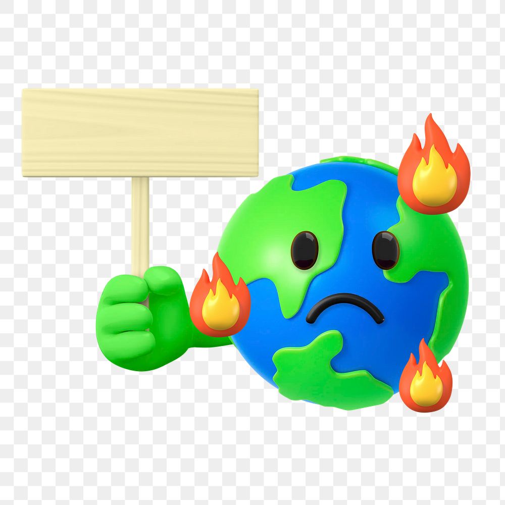 Climate protest png sign mockup, 3D emoji transparent background
