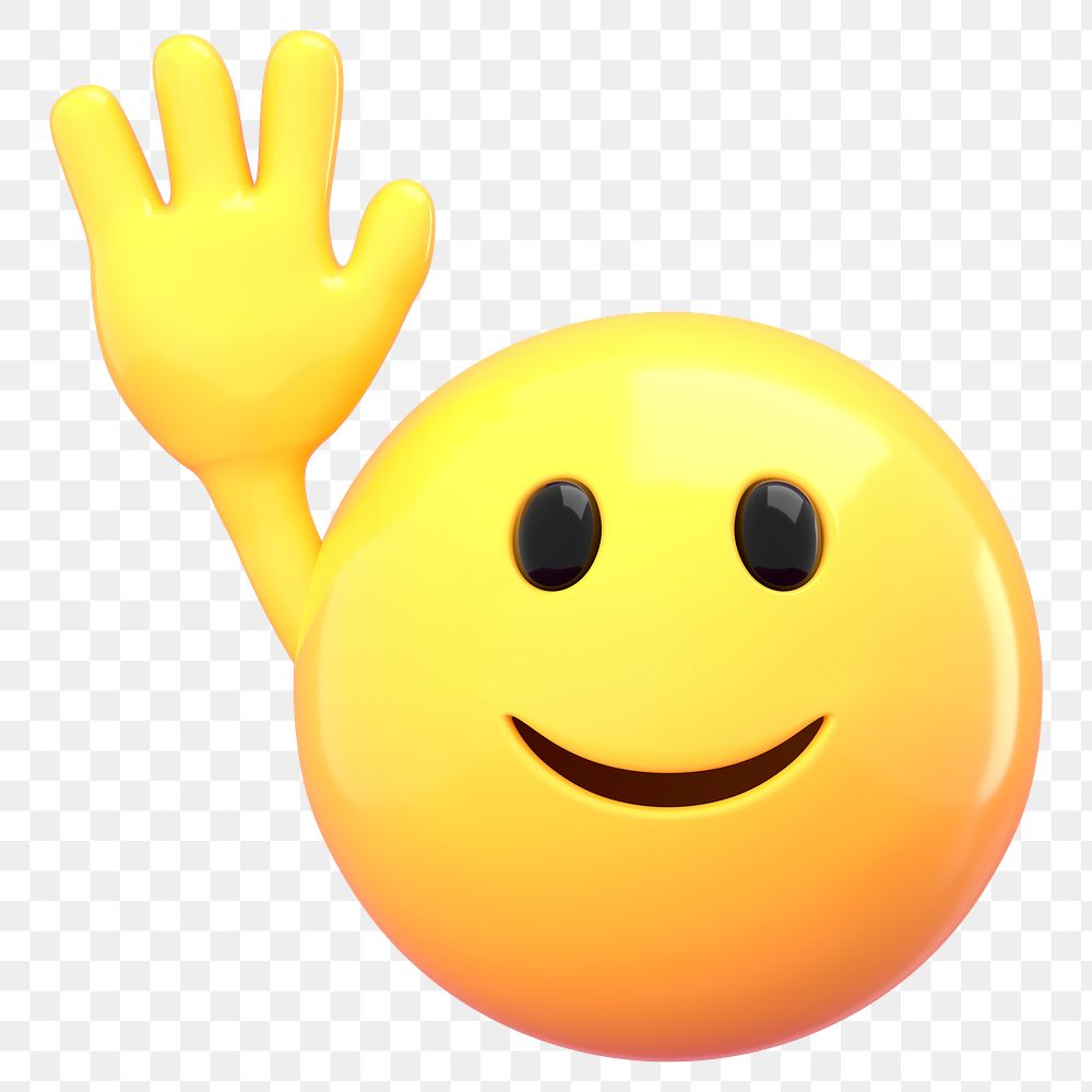Png waving emoji sticker, 3D rendering transparent background