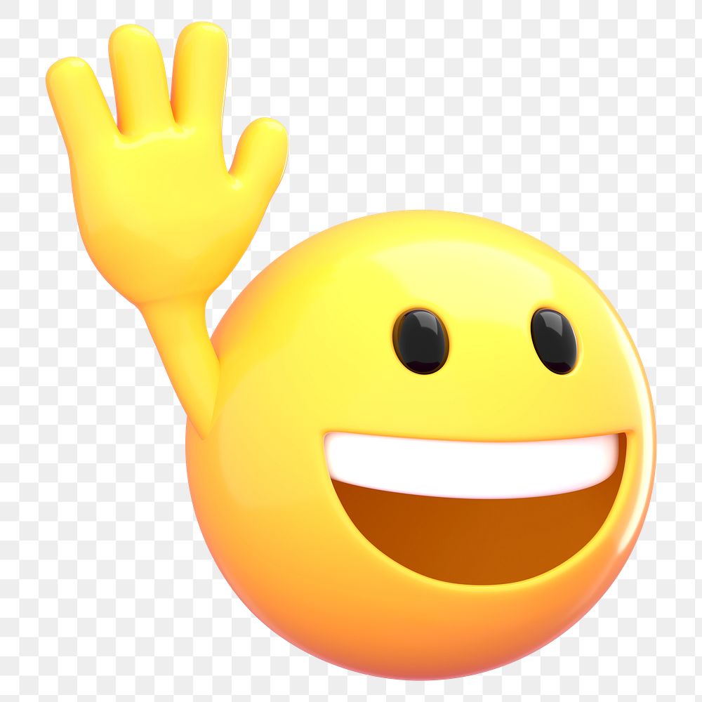 Smiley waving png emoji sticker, 3D rendering transparent background