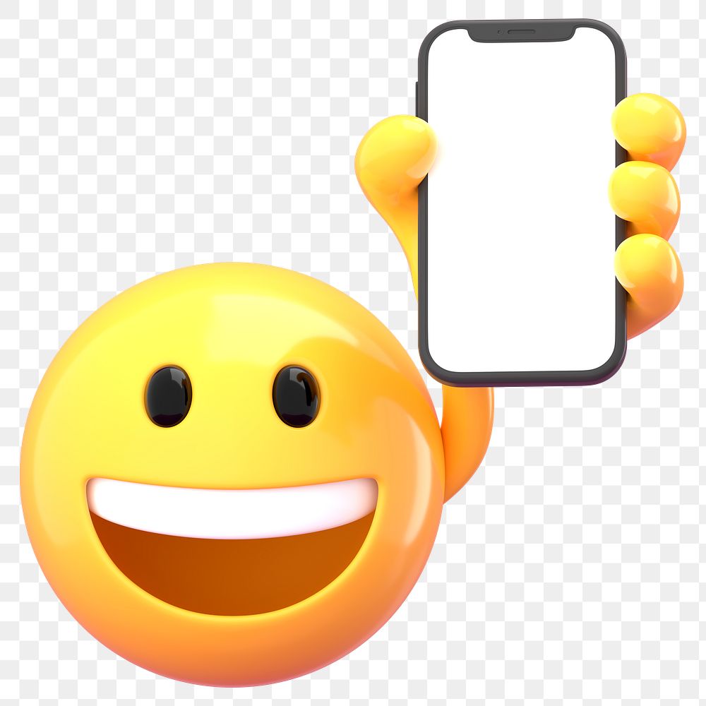 Phone screen png mockup, 3D emoji transparent background