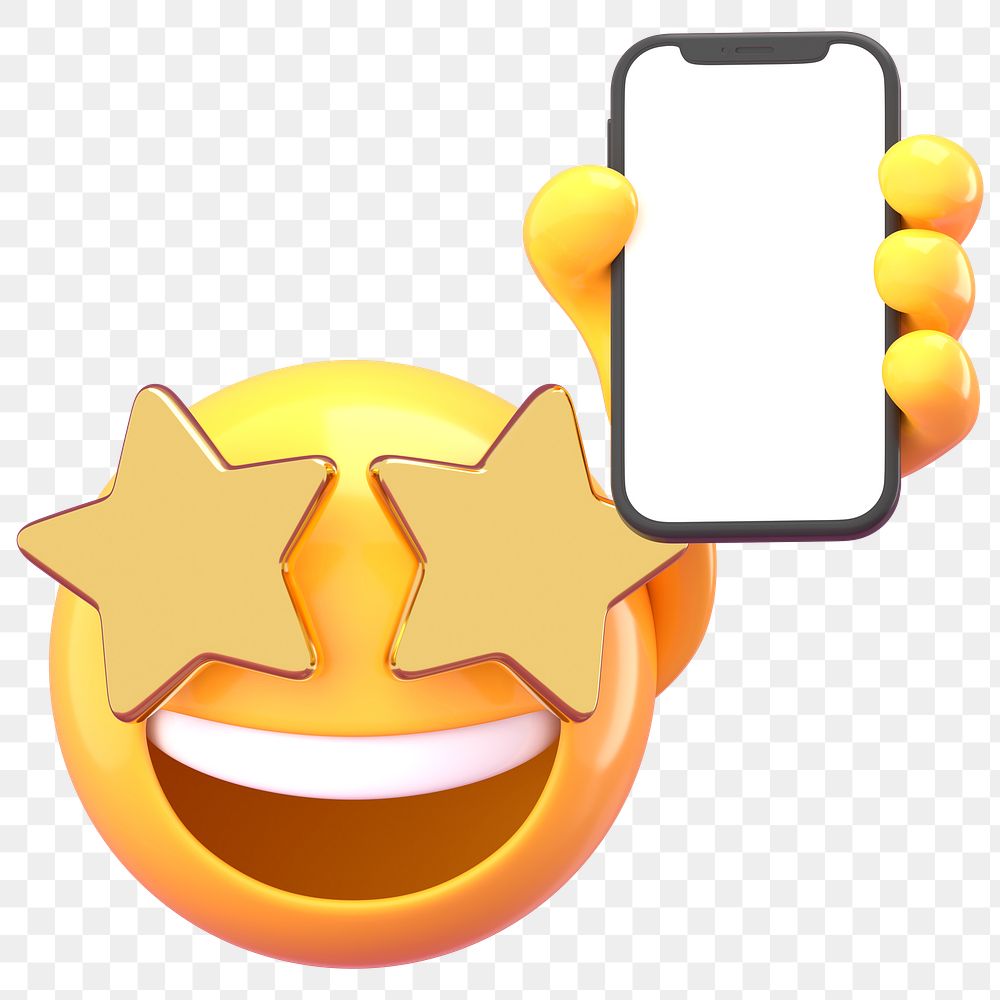 Mobile screen png mockup, 3D emoji transparent background