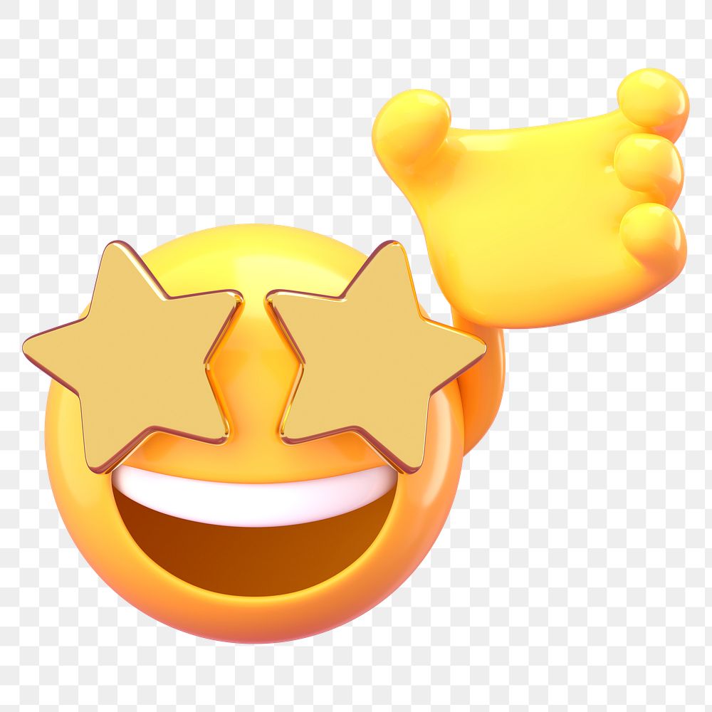 Png star-eye emoji with hand sticker, 3D rendering transparent background