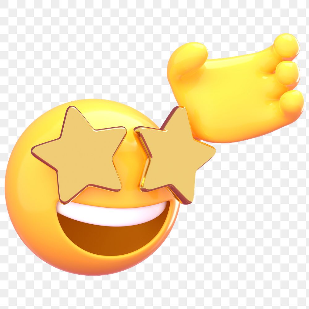 Png star-eye emoji sticker, 3D rendering transparent background