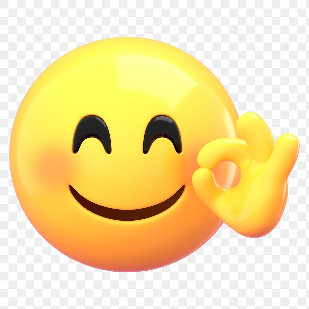 OK smiley emoji  png sticker, 3D rendering transparent background