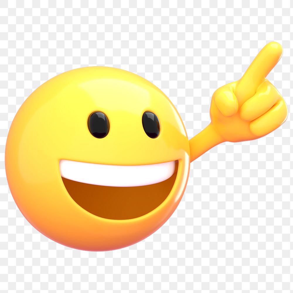 Pointing finger png emoticon sticker, 3D rendering transparent background