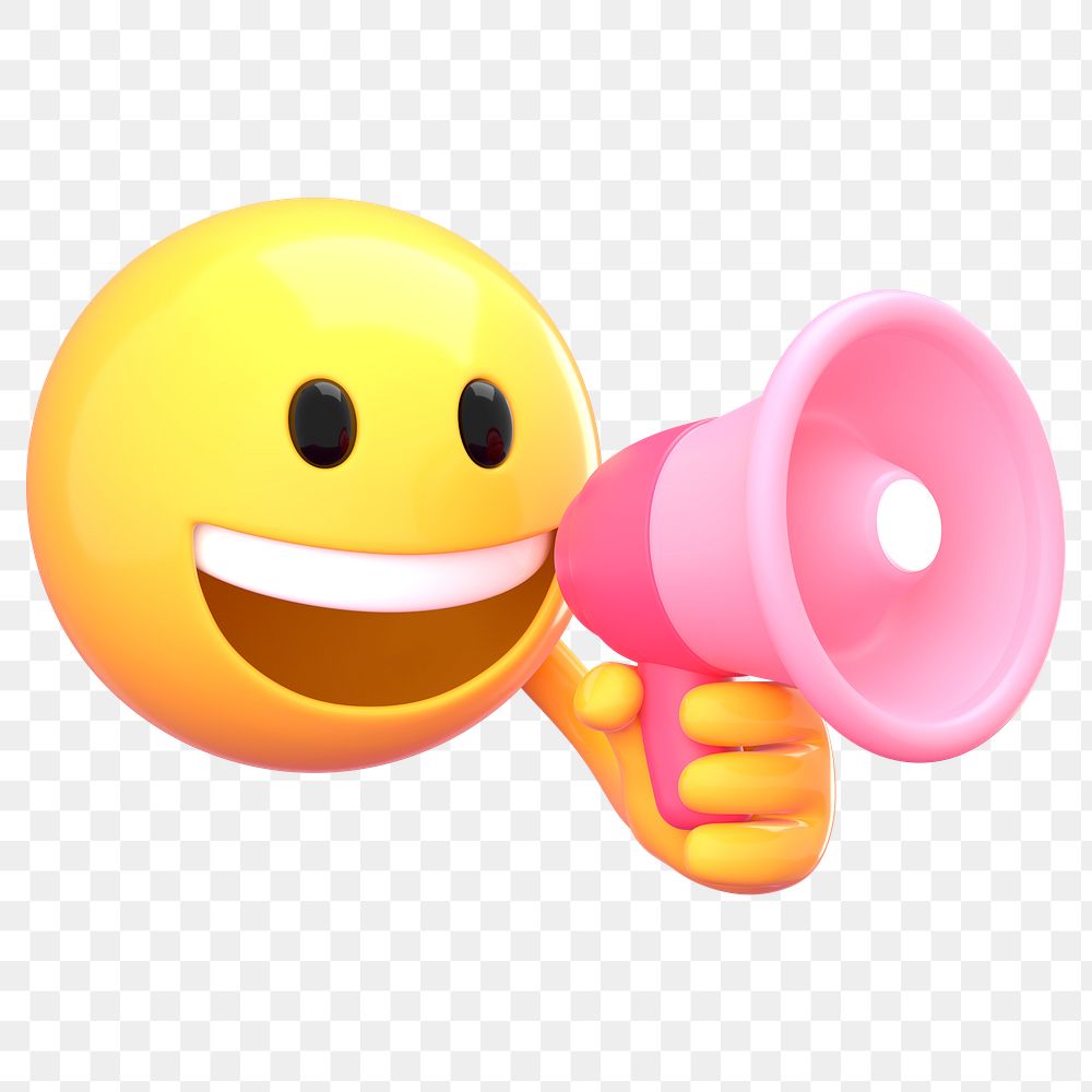 Png emoji holding megaphone sticker, transparent background