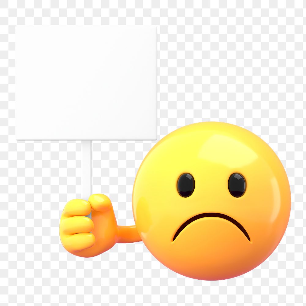 Emoji png holding sign mockup, 3D emoticon transparent background