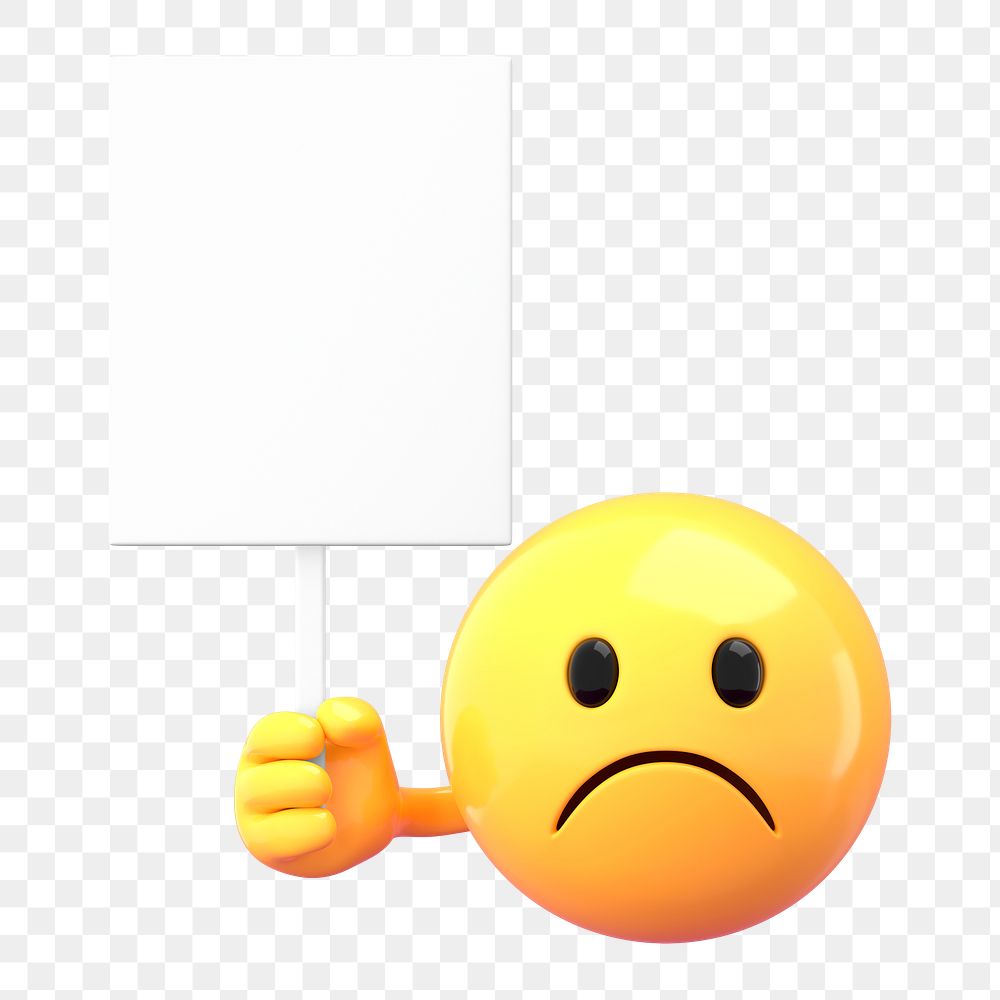 Emoji png holding sign mockup, 3D emoticon transparent background