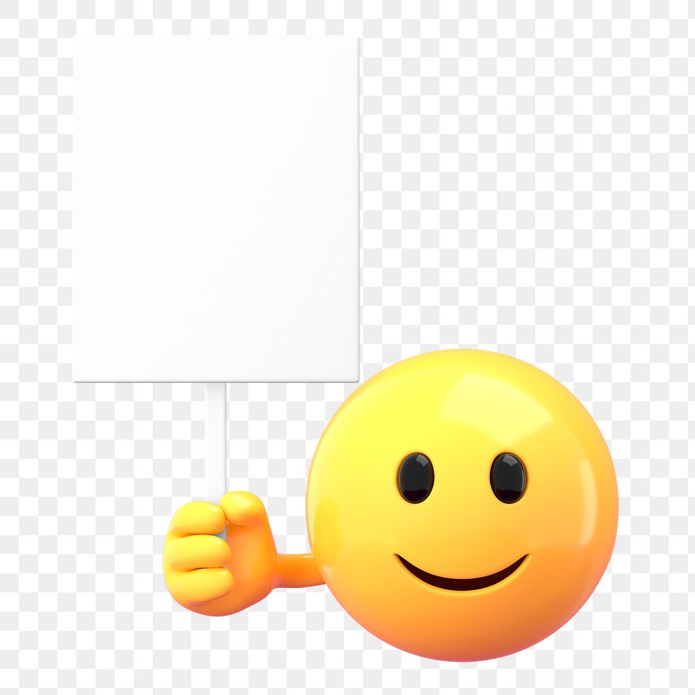 Emoticon holding sign png mockup, 3D rendered on transparent background