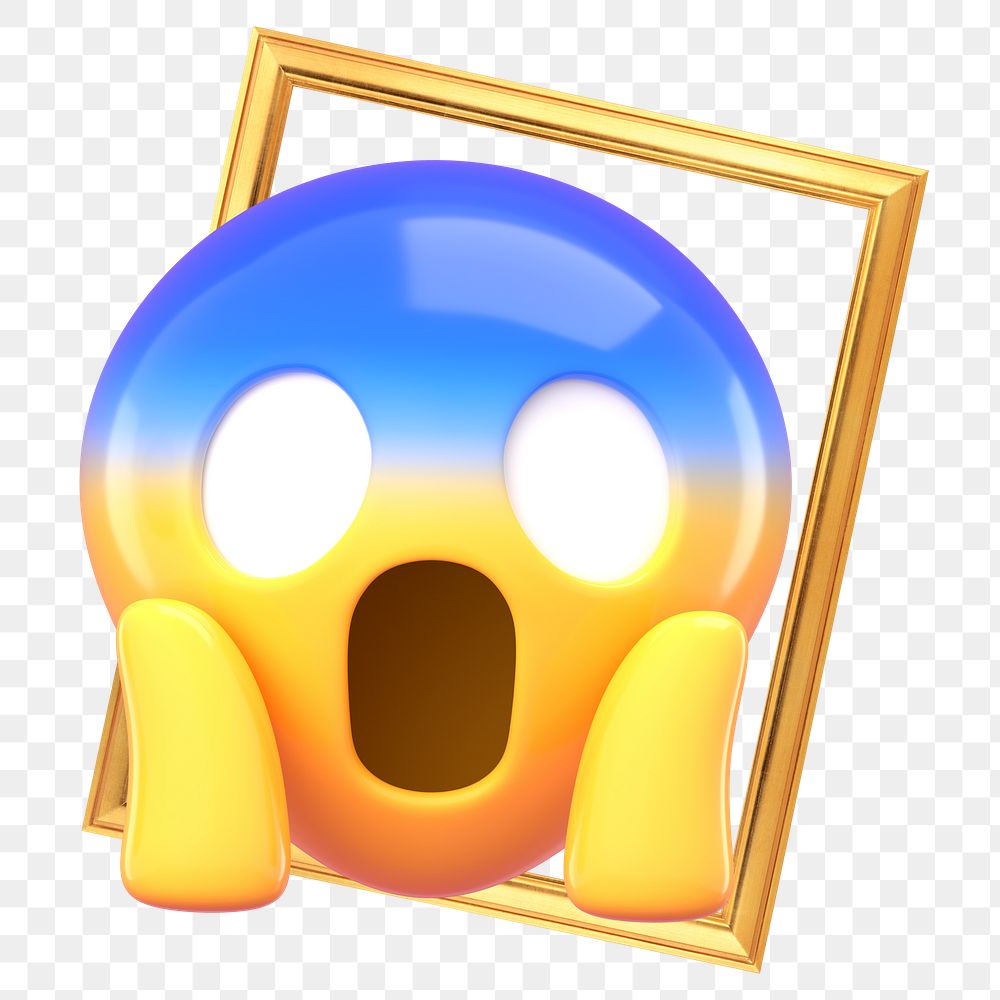 3D emoticon png screaming face sticker, transparent background