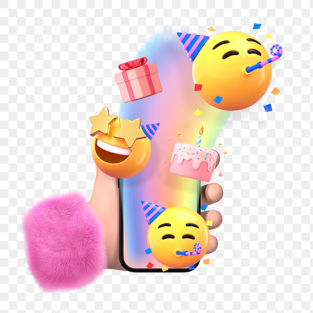 Birthday party 3D png emoticon sticker, transparent background