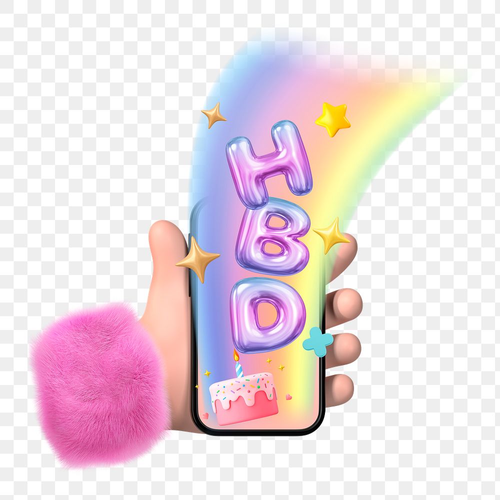 Birthday 3D png emoticon sticker, transparent background
