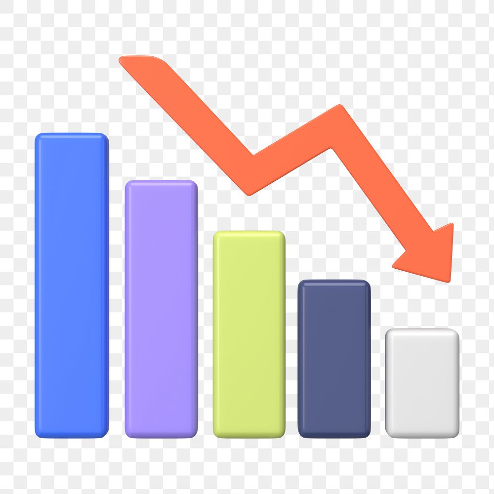 Downward bar graph png 3D rendered sticker, transparent background