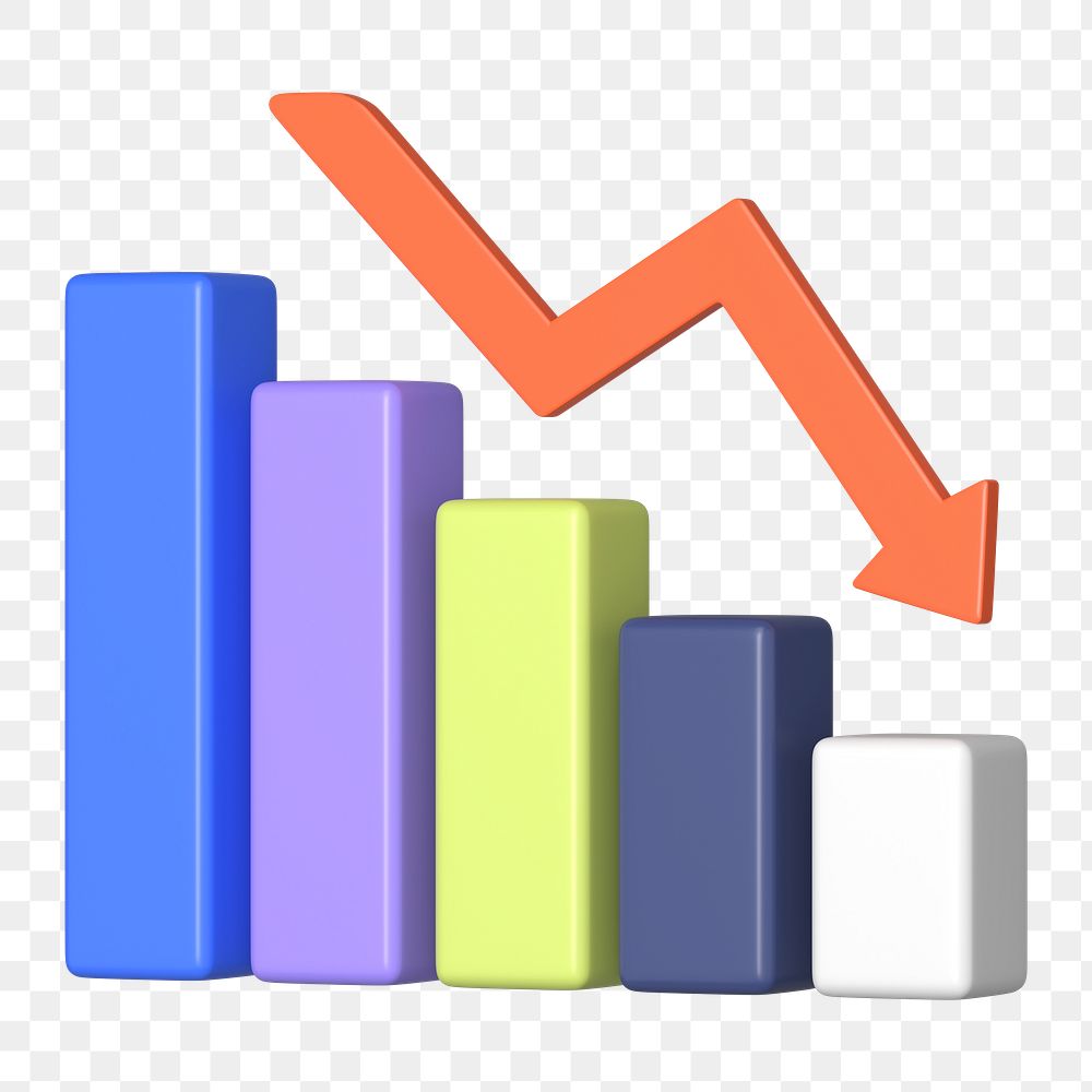 Negative bar graph png 3D rendered sticker, transparent background