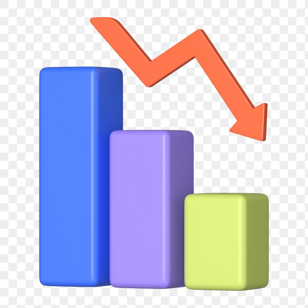 Negative bar graph png 3D rendered sticker, transparent background