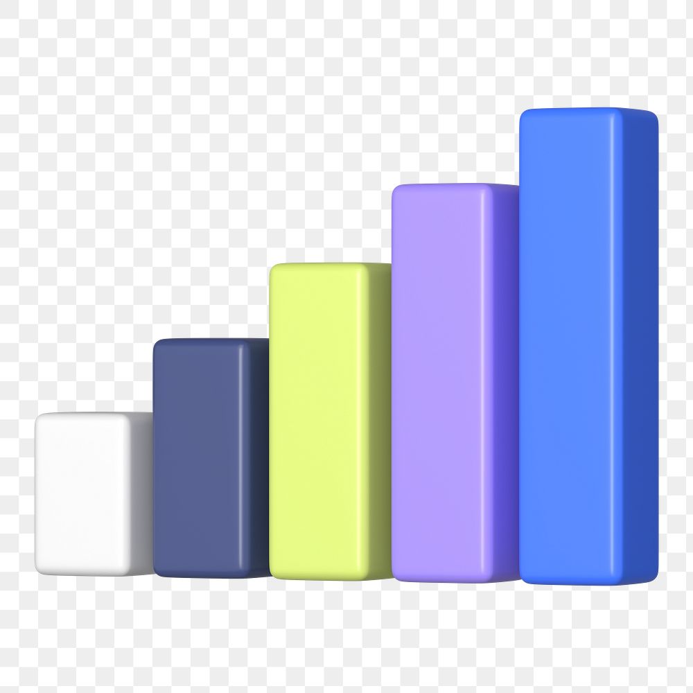 Colorful bar graph png 3D rendered sticker, transparent background