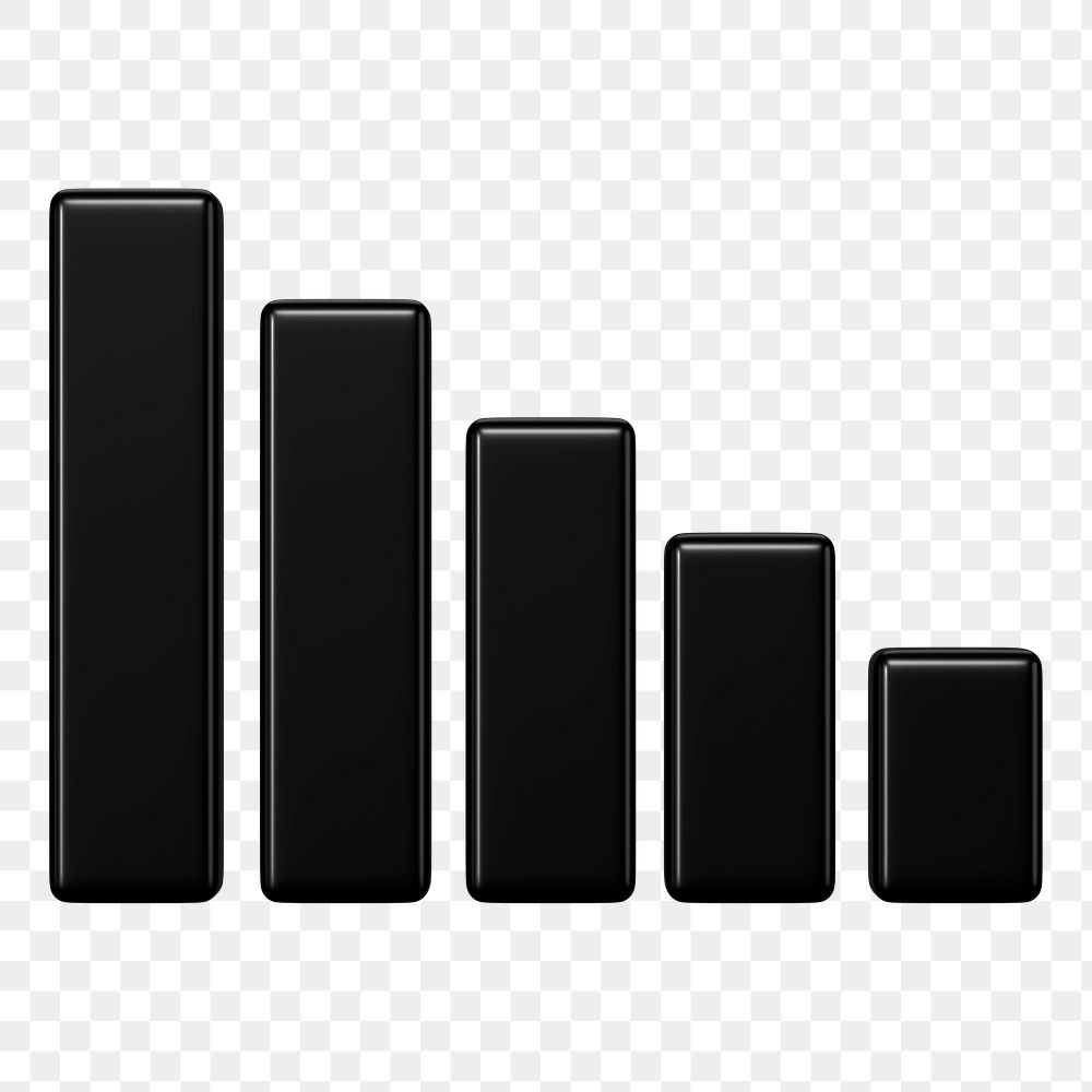 Black bar graph png 3D rendered sticker, transparent background