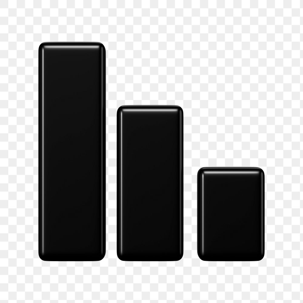 Black bar graph png 3D rendered sticker, transparent background