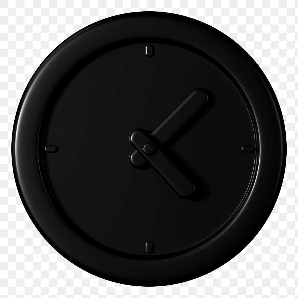 Black monochrome clock png 3D business icon sticker, transparent background