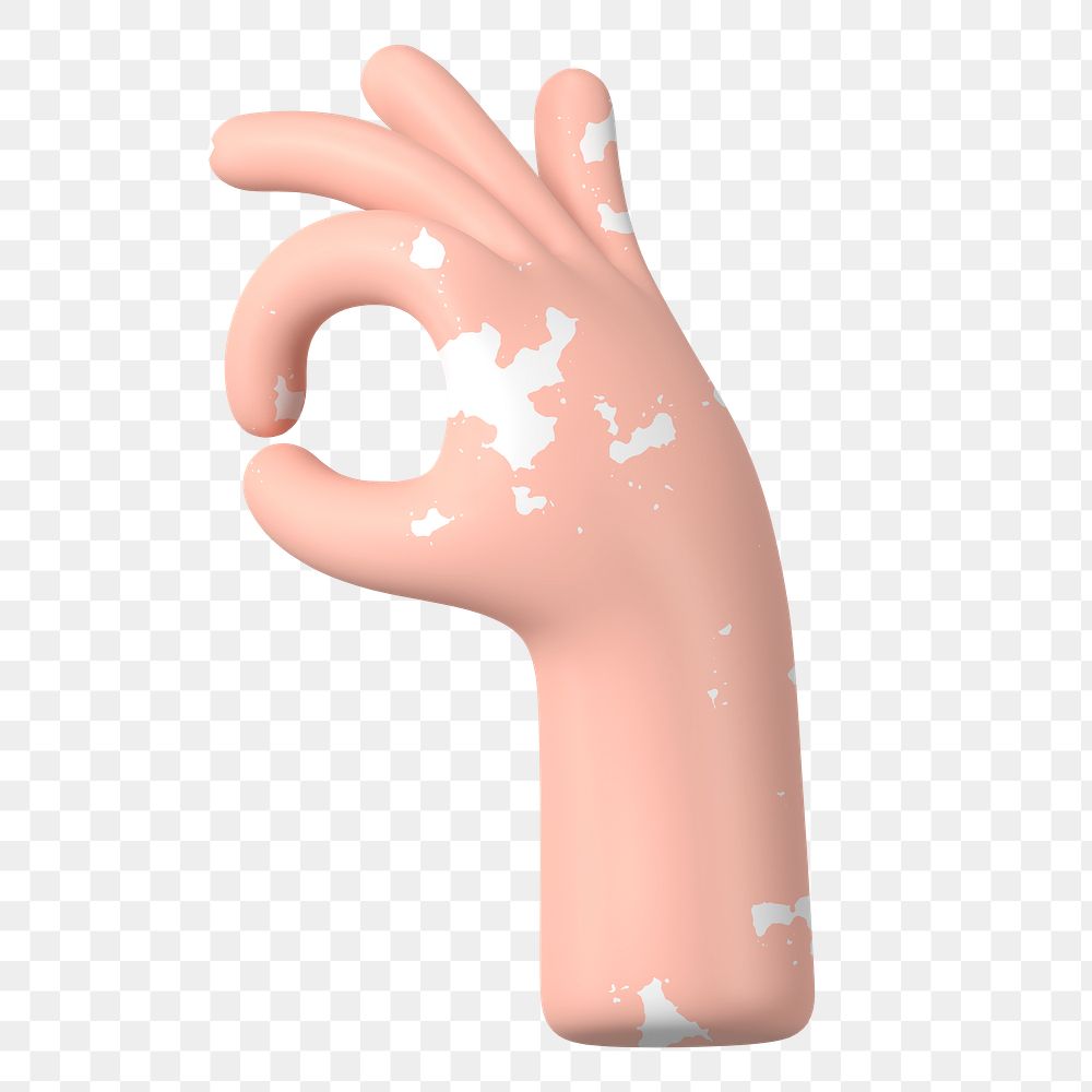 OK vitiligo hand png gesture, 3D illustration, transparent background