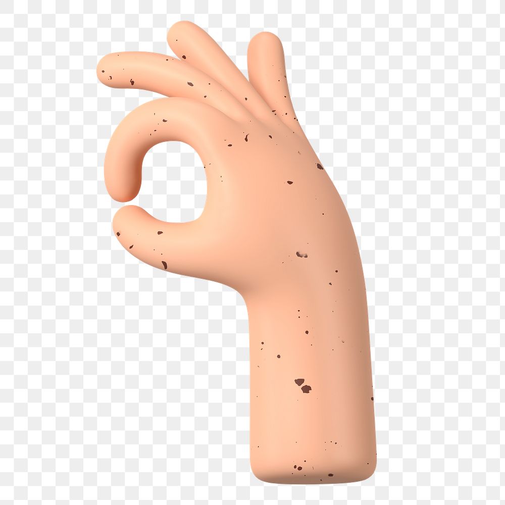 OK freckled hand png gesture, 3D illustration, transparent background