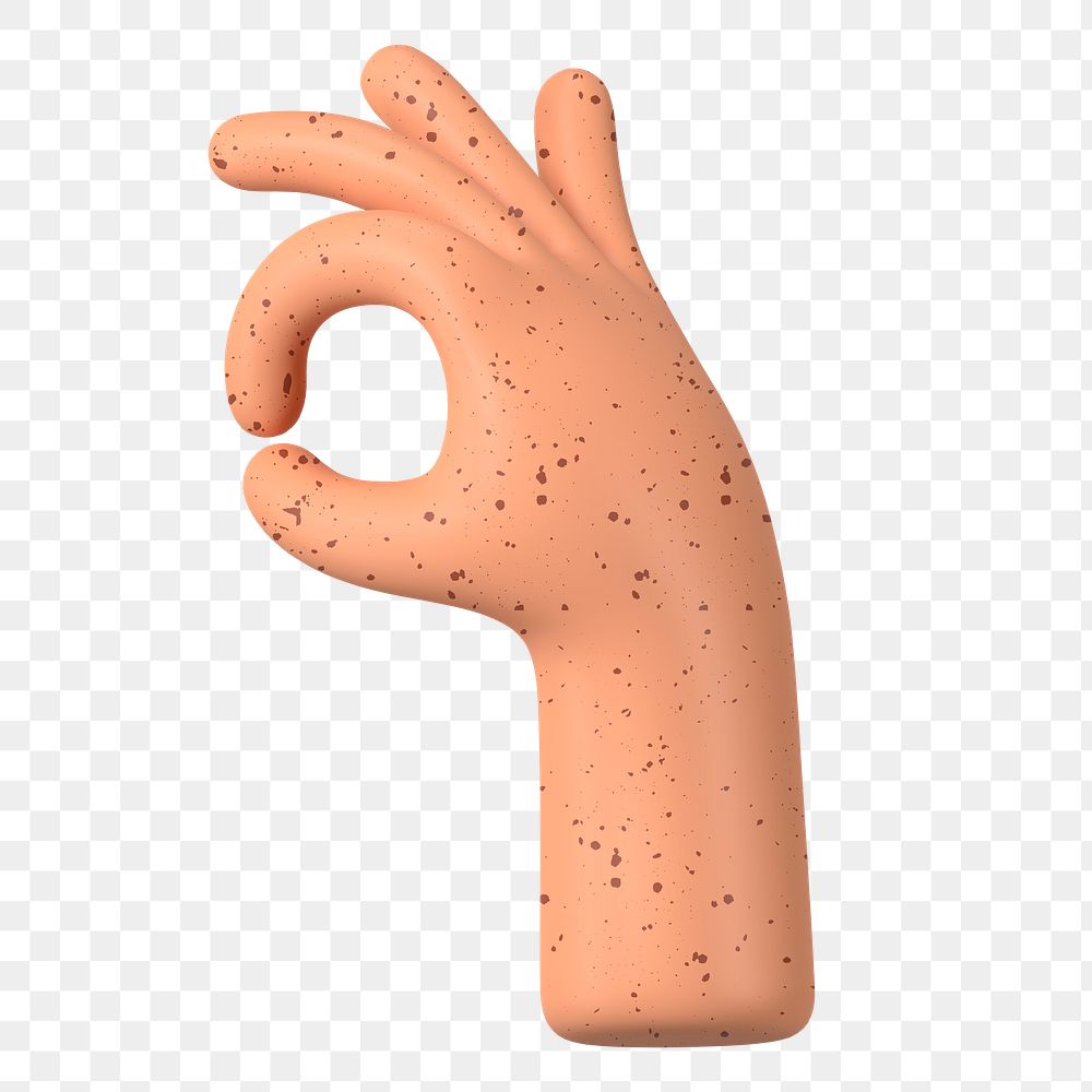 OK freckled hand png gesture, 3D illustration, transparent background